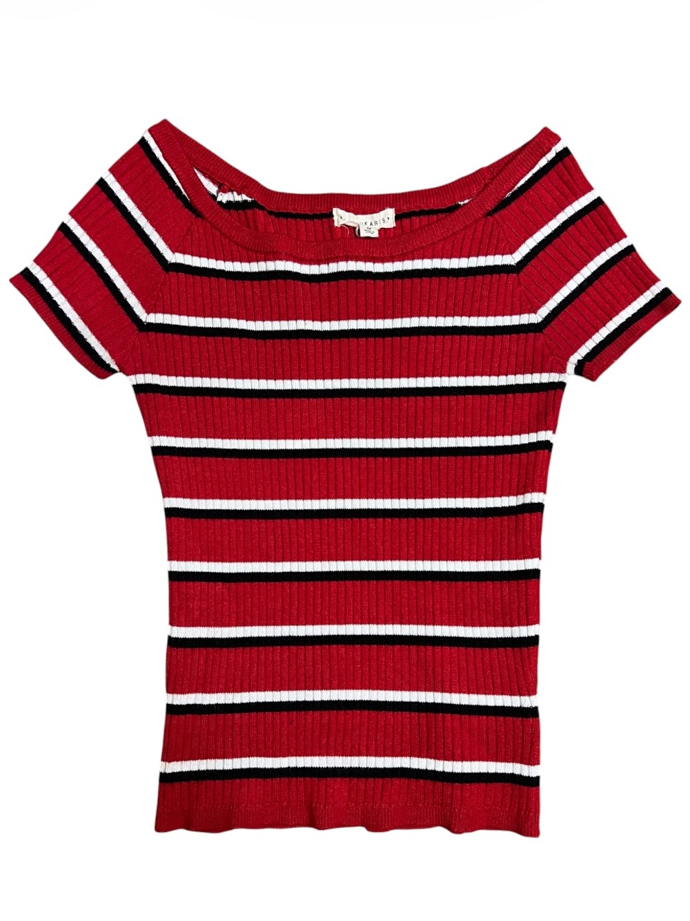 La Hearts Red Black White Striped Ribbed Top